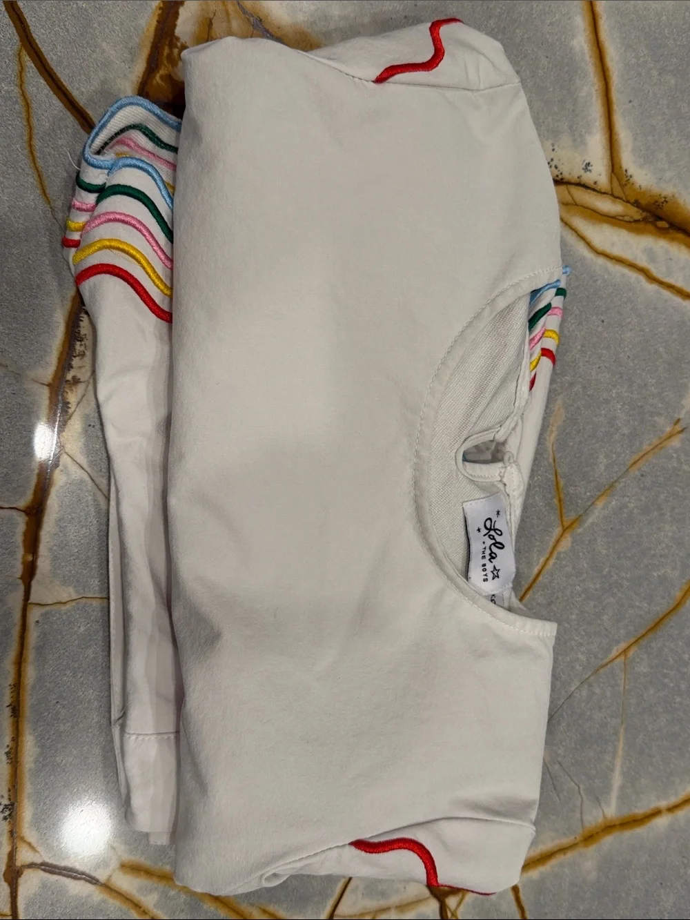 White Two-Piece Set with Rainbow Wavy Trim